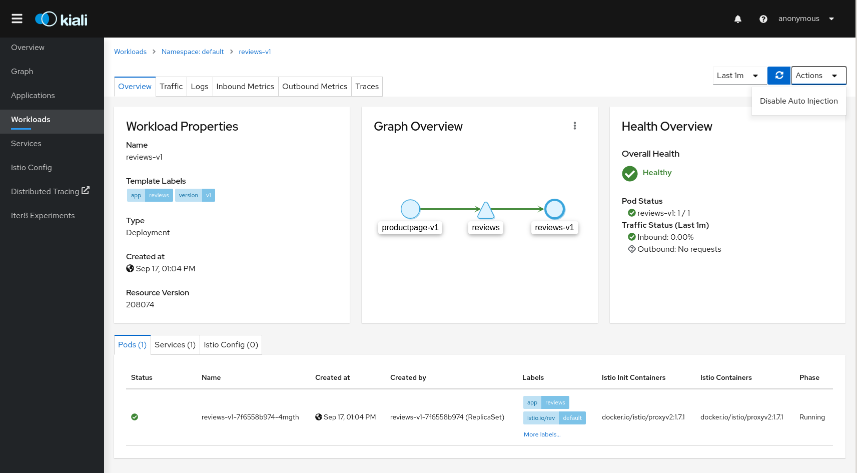 Workload Details Actions